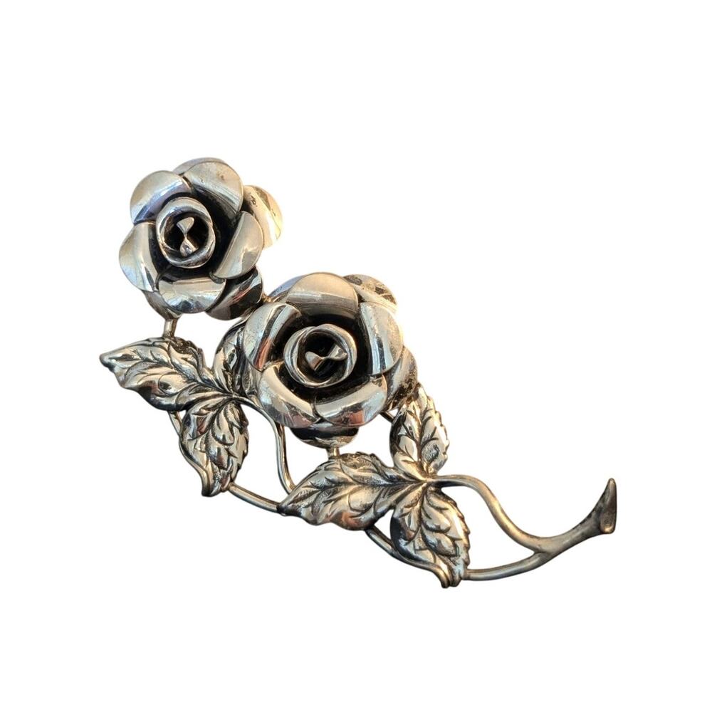 Vintage Beau Sterling Silver Double Rose Pin